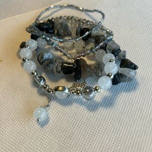 Four beautiful bracelets and gray, crystal and natural stone beads